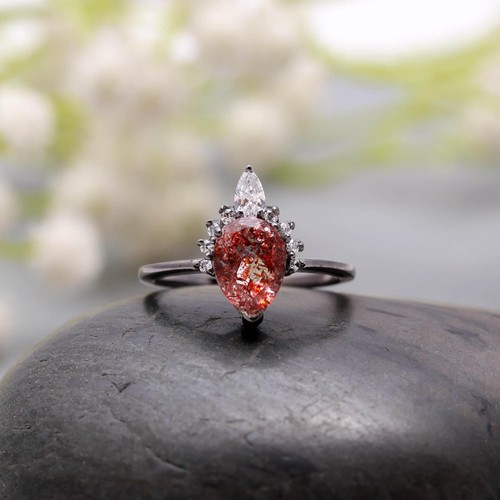 Natural Super Seven Pear Ring Silver Black Oxidized Jewelry For Lovers - Picture 15 of 24