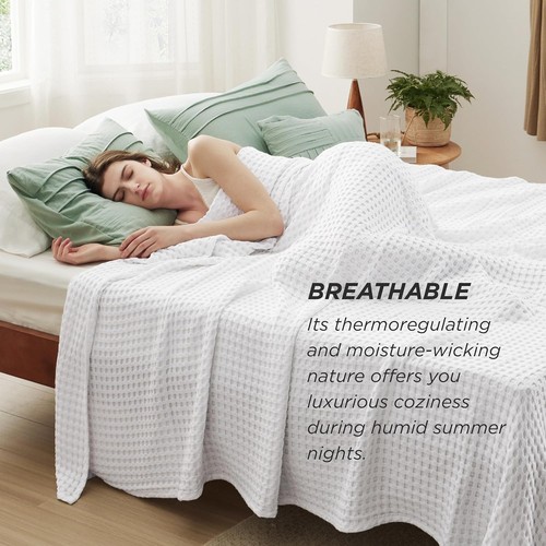 Queen Size Cooling Blanket Lightweight Breathable Waffle Weave Throw for Hot - Picture 6 of 75
