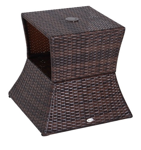 Outdoor Patio Rattan Wicker Coffee Table Bistro Side Table with Umbrella Hole - Picture 3 of 8
