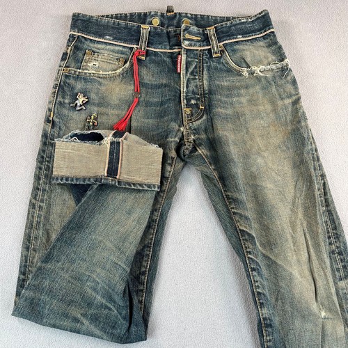 Pantalones de mezclilla Dsquared2 para hombre 30x32 ribete azul desgastado aplastado destruido - Imagen 2 de 24