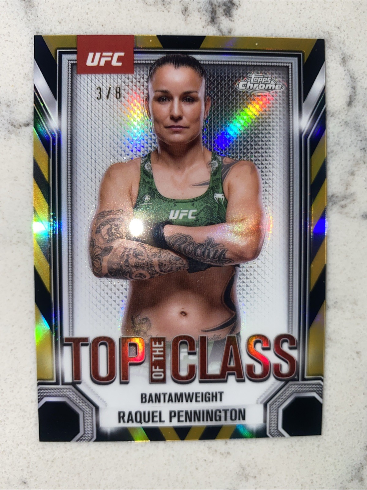 2025 Topps Chrome UFC Raquel Pennington Top Of The Class Gold Refractor /50