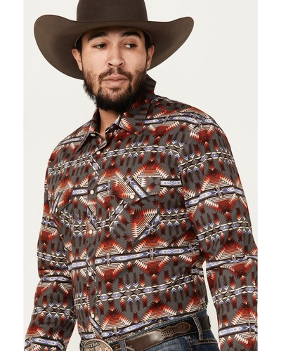 Rock & Roll Denim Men's And Southwestern Print Long Sleeve Snap Stretch - - Picture 2 of 4