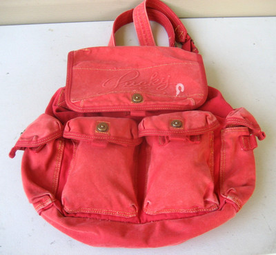Lucky Brand Ruck Sack Messenger Bag Red Canvas Hippie Retro Rare Vintage