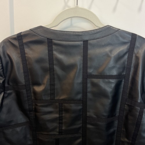 LAFAYETTE 148 NY Lightweight Women Leather Stripped Patchwork Jacket Sz 10 Black - Picture 10 of 10