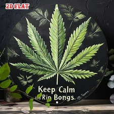 Keep Calm and Flush Modern Round Aluminum Sign Plant Design 2D Graphic Art
