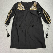 Women’s Madewell Embroidered Dress Tunic Size XS Black Cotton Boho