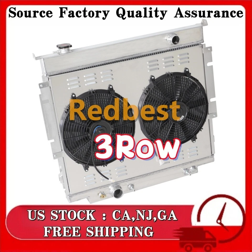 3Row Radiator Electric 2*14"Fan For 1983-1994 Ford F-250/F350/F250/F Super Duty Foto 2 de 4