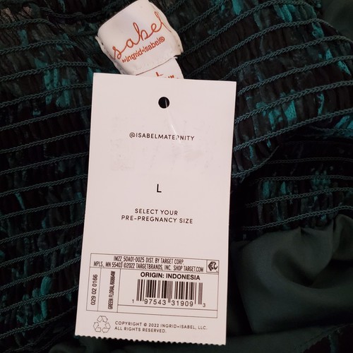 NWT ISABEL MATERNITY Sz L Green Black Floral Chiffon Blouse Sheer LS Pucker Back - Picture 3 of 14