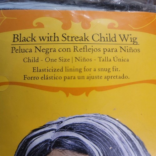 Halloween Wig Black White Streak Child Costume Elasticized Lining One Size NEW - Picture 5 of 7