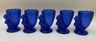 Fenton Cobalt Glass Bunny with Basket Egg Cups, Set of 5