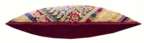 30" RARE VINTAGE INDIAN SARI BEADED HANDCRAFTED MOTI THROW CUSHION PILLOW COVER - Picture 8 of 10