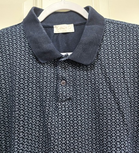 Cotton & Co Herren Poloshirt Kurzarm Navy Blau Amöben Print Freizeit Oberteil - Bild 5 von 5