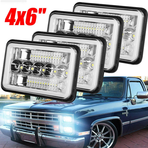 Fit For Chevy C10 Pickup Truck 1981-1987 4PCS 4x6" LED Headlights Hi/Lo Beam