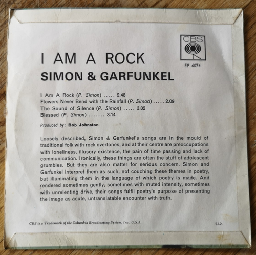Simon & Garfunkel - UK 1966 Picture-Sleeve 7" EP: I Am A Rock. CBS EP 6074 - Bild 3 von 5