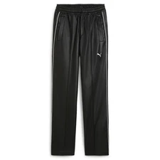 PUMA T7 Oversized Pleather Track Pants Mens Black Casual Athletic Bottoms 627192
