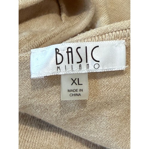 Basic Milano Knit Sweater Women XL Beige Capsule Neutral Classic V-Neck Pullover - Picture 8 of 9