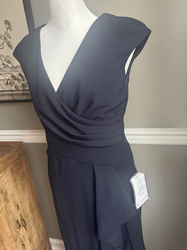 NEW Betsy & Adam V-Neck Cascade Ruffle Evening Dress Gown Dress Sz 4 Navy - Picture 2 of 6