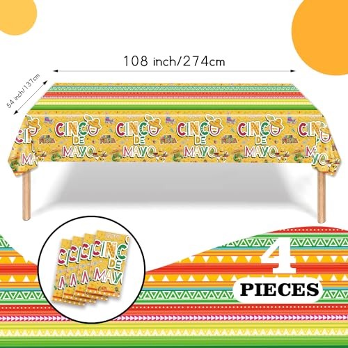4PCS Cinco de Mayo Disposable Tablecloth Party Supplies, 108 × 54 inch, - Picture 3 of 8