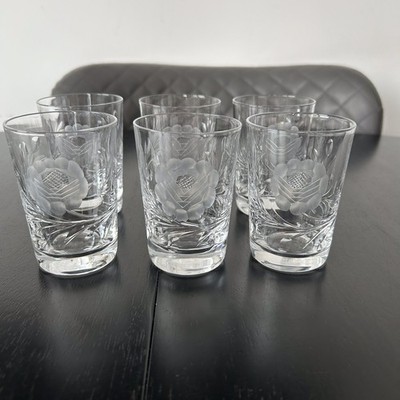 6er Set kleine Royal Brierley Kristallgläser geätzt Rosen Design 