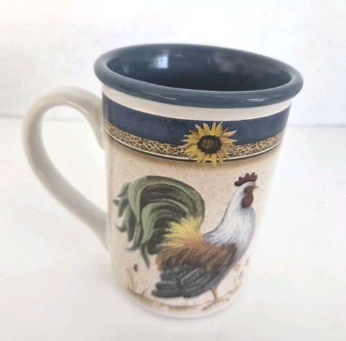 Set of 4 Gibson Daybreak Cups Mugs Rooster Sunflower Farmhouse Multicolor Vtg - Picture 4 of 17