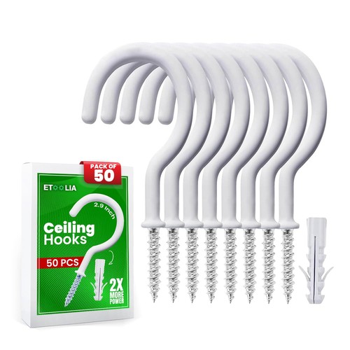 50 Pcs Ceiling Hooks for Hanging Plants - 2.9 inches Plant Hooks Heavy Duty, ...