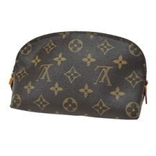 LOUIS VUITTON Logo Pochette Cosmetic Pouch Monogram Leather Brown M47515 67YH831