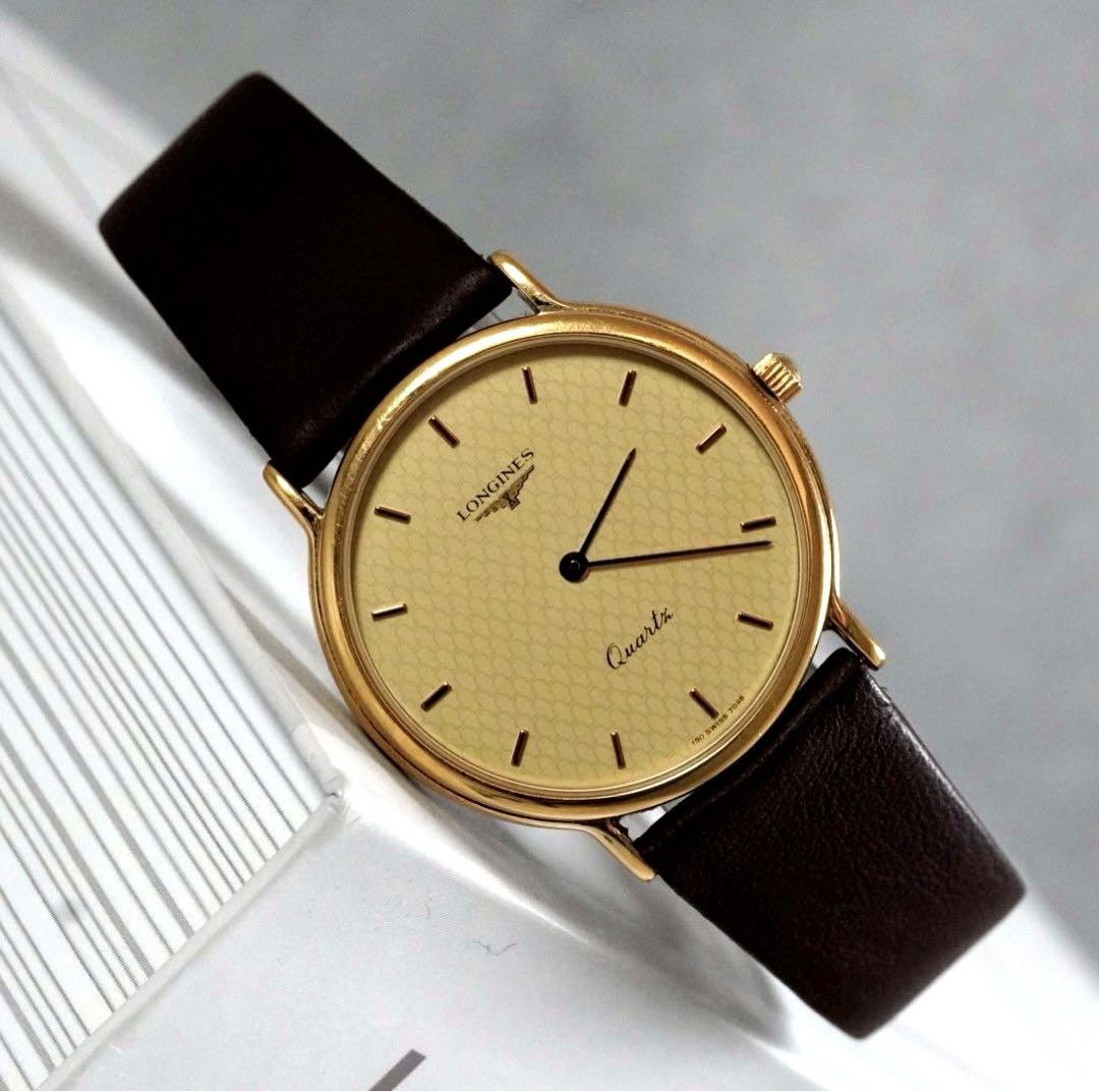 Longines Mens Gold Quartz Round Two-Hand Dress Watch