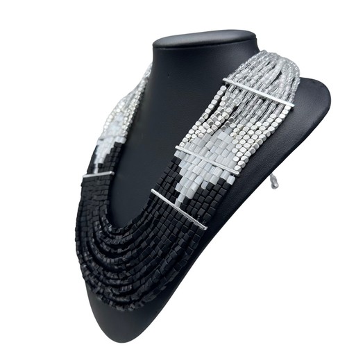 Chico's Necklace NWT Jewlery Statement 21.5" Adjustable Beaded Silver Tone Black - Picture 11 of 12
