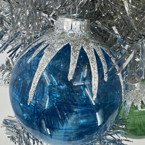 Crate & Barrel Set Of 4 Glass Ornaments Multi Color Melting Snow Glitter Balls - Picture 4 of 8