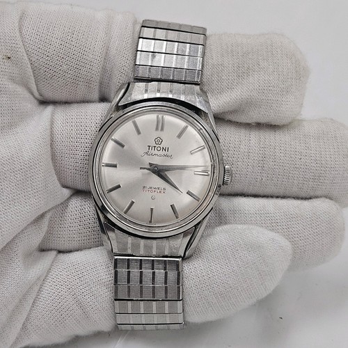 Vintage Titoni Airmaster 21 Jewel Automatic Titoflex Swiss Mens Wrist Watch Rare - Picture 3 of 14