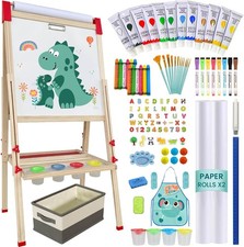 Children's easel, adjustable wooden children's easel, 114 art supplies.