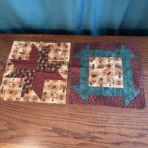 Sampler Quilt Blocks 15 -Unfinished Quilt Or Craft Green Red Tan - Picture 11 of 16