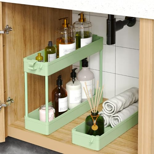 Slim Rolling Storage Cart, 3 Tier Bathroom Organizer Utility Cart Green - Picture 5 of 8