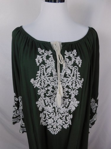 Chic Connection 3X Green Embroidered Peasant Boho Tunic Dress - Picture 4 of 12