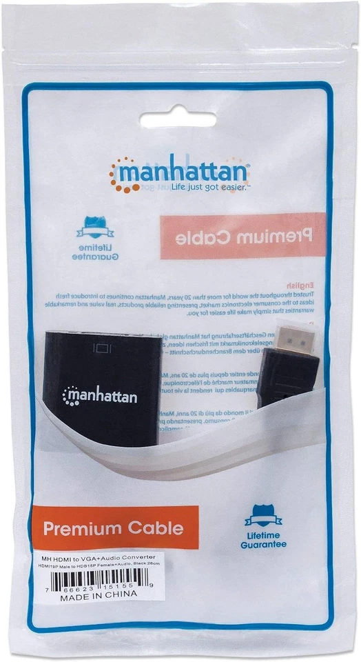 Manhattan HDMI to VGA (with Audio) Converter cable, 1080p, 30cm, Male to Female, - Image 3 of 4