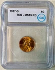 1937-D Lincoln Cent (Wheat Penny), ICG MS-65 RD