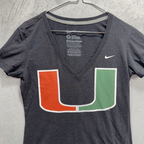 Nike Miami University T Shirt Womens Size Medium Slim Fit Black V Neck - Picture 2 of 11