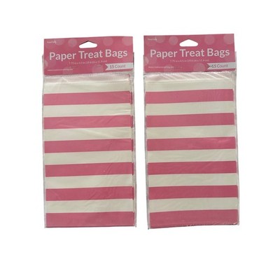 30 Creative Converting Pink White Striped Paper Treat Bags party favor 7.75x4.5''