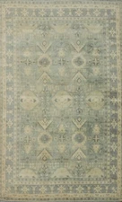 Transitional Handmade Beige Silk Geometric Oushak Living Room Area Rug 6x8 Ft