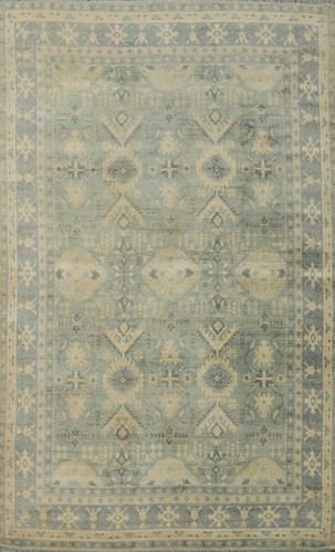 Transitional Handmade Beige Silk Geometric Oushak Living Room Area Rug 6x8 Ft - Picture 1 of 12