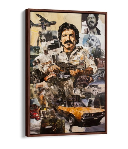 COLLAGE RIVISTA PABLO ESCOBAR - STAMPA ARTE DA PARETE SU TELA EFFETTO GALLEGGIANTE INCORNICIATA - Foto 2 di 12