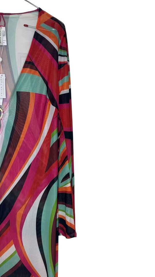 Trina Turk Para Mujer Traje de Baño Swoop Transparente Maxi Vestido Geométrico Cubrimiento Mediano Nuevo con Etiquetas Foto 2 de 4