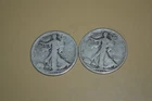 PAIR OF (2) 1918-S WALKING LIBERTY HALF DOLLAR COINS 90% SILVER AG RIM NICKS