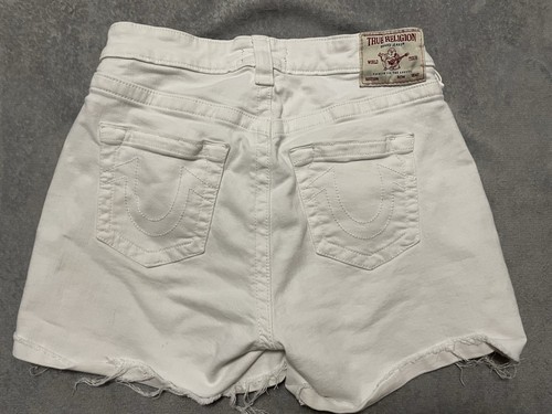 True Religion Womens Jennie Curvy Mid Rise Skinny Denim Jean Shorts 29 Cut Hem - Picture 9 of 14