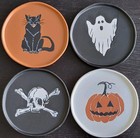 Threshold 4pc Halloween Appetizer Plates Skull Pumpkin Ghost Cat Designs 6in