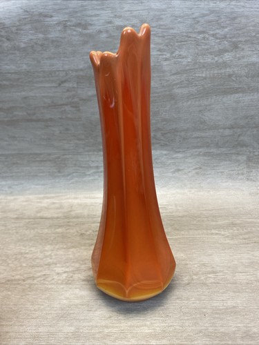 Vintage LE Smith Fayette Bittersweet Orange Swung Glass Vase 11 Inch WOW - Picture 5 of 14