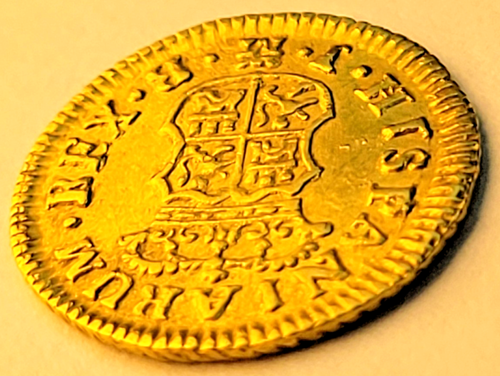 ANTIGUA MONEDA DE ORO DE $1 DE EE. UU. - 1758 MEDIO ESCUDO DOBLEÓN COLONIAL ESPAÑOL 22K PURO - Imagen 11 de 11