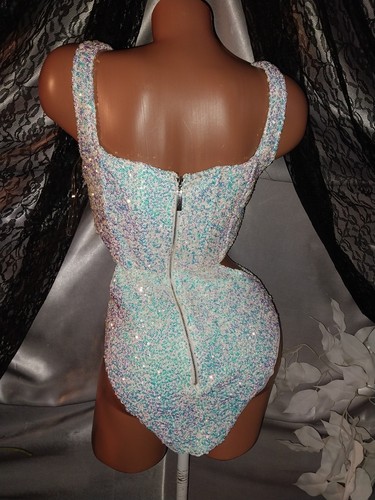 VTG style sparkle glam shiny sequin cut out asym disco drag disco club blouse m - Picture 4 of 8