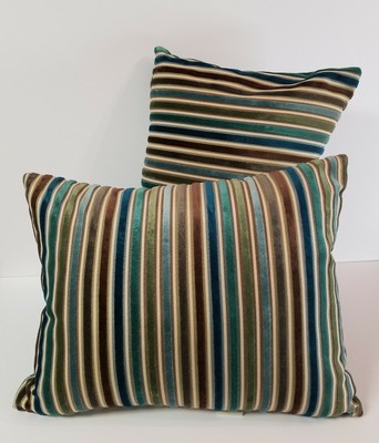Pair Of Pier 1 Imports Throw Pillows Velvet Striped Blue Brown