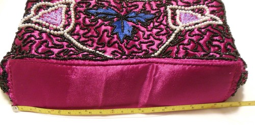 Pink Beaded Purse Handbag Floral Design Silk with Zip Beautiful Vintage - Picture 7 of 9
